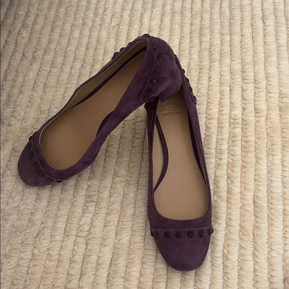Tory Burch Colt Suede Pump block heel purple, 9,
EUC
